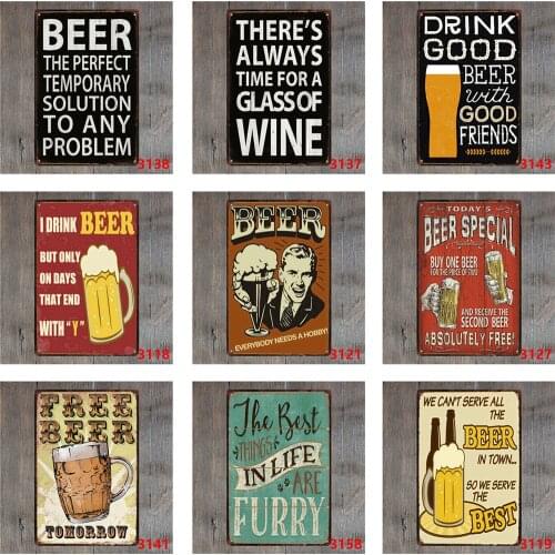 Vintage Metal Plate of The Best Things In Life Are Furry Drink Todays Beer Special Wine for Bar Wall Decorative Pub Billboard