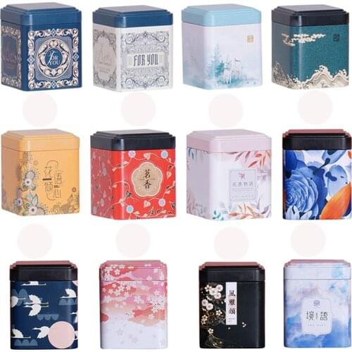 Mini Tea Storage Containers Square Tea Tins Coffee Tins Food Storage Container for Tea Coffee Sugar Herb Candy Chocolate Spices
