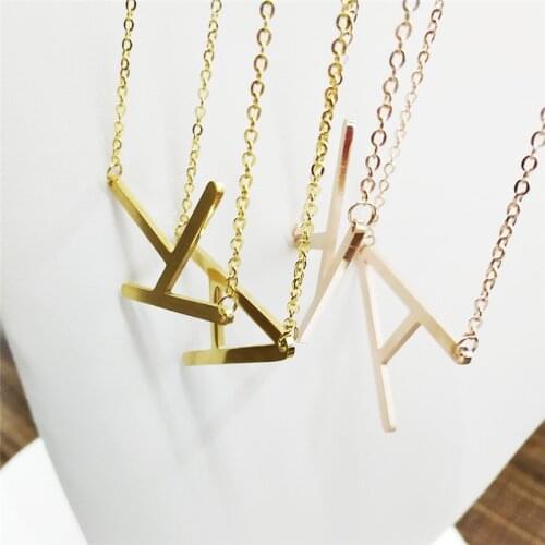 Minimalist Gold Rose Gold Silver Color 26 A-Z Letter Name Initial Necklaces for Women Long Big Letter Pendant Necklace