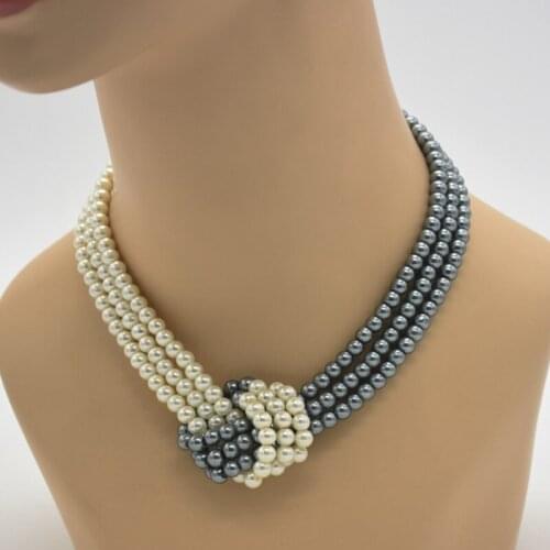 Fashion all-match pearl knot clavicle necklace female artificial pearl multi-layer choker black and white beaded jewelry