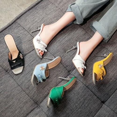 Mules Shoes Summer Women Crystal Slides Thin High Heel Cutout Ladies Heel Party Women Jelly Shoes Slippers Sandalia Feminina