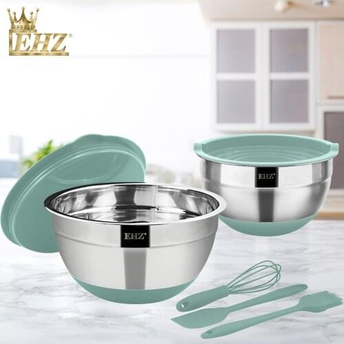EHZ Mixing Bowl Set Stainless Steel Salad Bowl Fruit Vegetable Kitchen Chef Preservation Bowl Silicone Slip Bottom Baking Tools