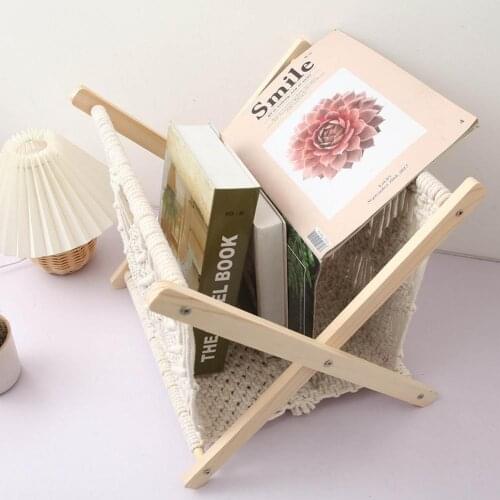 Floor Magazine Rack Boho Cotton Rope Book Holder Bag Sundries Organizer Holder Desktop Book Storage Basket For Home Office