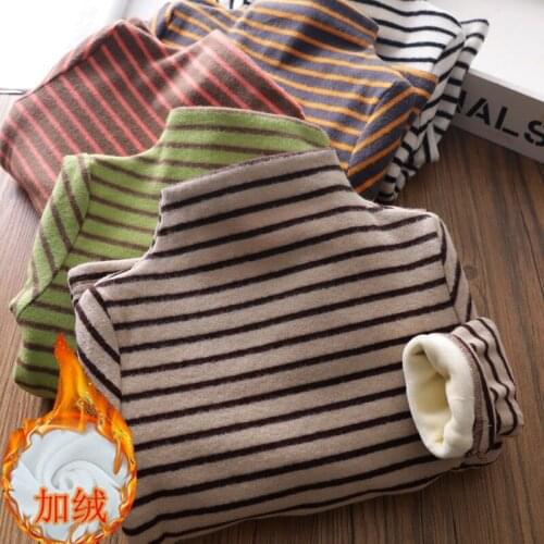 Girls Autumn/Winter Velvet Stripe Bottoms Childrens Cotton Medium &High Collar Warm Comfortable T-shirt 100-150cm Multi Colors