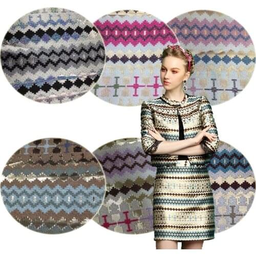 New gold line fashion jacquard cotton fabric High-end retro color jacquard fabric dress pants suit Damask fabric clothes