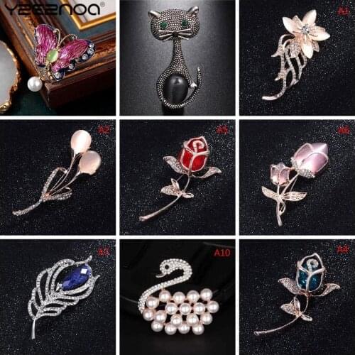 Shell Cute Black Tie Opal Stone Flower Brooch Smooth Artificial Corsage For Women Men Clothes Scarf Buckle Collar Jewelry Pins