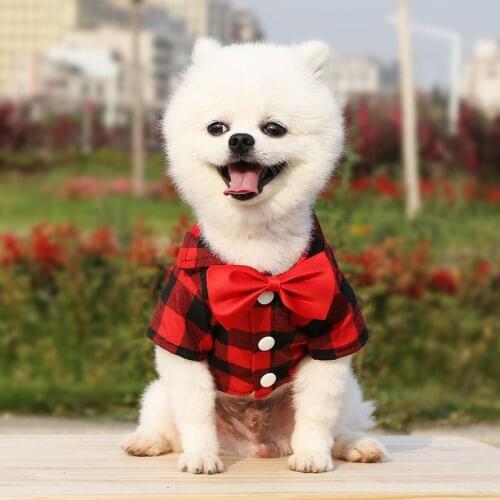 Pet Clothes Dogs Plaid Striped Shirt Suit Wedding Dress Puppy Coat Teddy Bear Pomeranian Vest Small-Medium Dog Cat Pet Costume