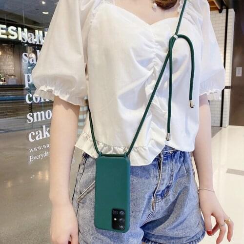 S20 S9PLUS Plain Silicon Sling Lanyard Phone Case For Samsung S10+ S20Ultra Note20 Note9 A71 A51 Soft Cover Shell Protection