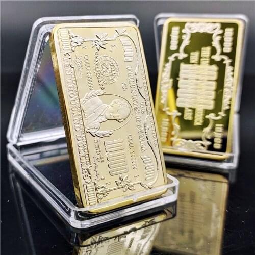 24K US 10000 Dollars Commemorative Coin Presidential Square Gold Plated Nugget Gold Bar Gold Coins Collection Gold Plated Bar