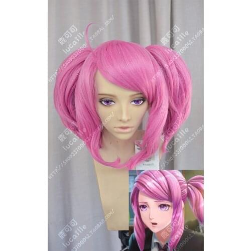 Game LOL Star Guardian LUX Cosplay Wig Short Pink Double Ponytails Heat Resistant Synthetic Hair Wigs + Wig Cap