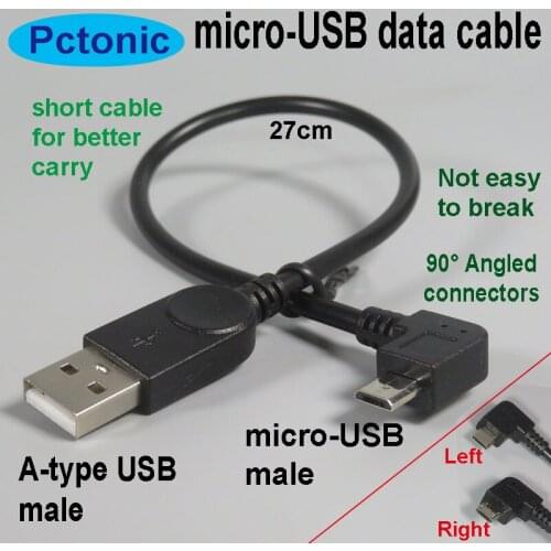 PCTONIC micro-USB adapter short bending connector USB A-Type to 90 Degree Right Angled microUSB Data Power adapter cable 30CM