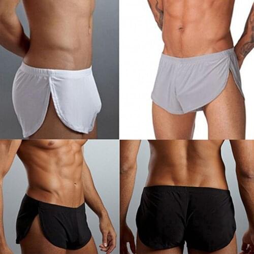 Mens sexy soft segmented split boxer briefs sports pants home low-rise shorts mens home loose mens pajamas