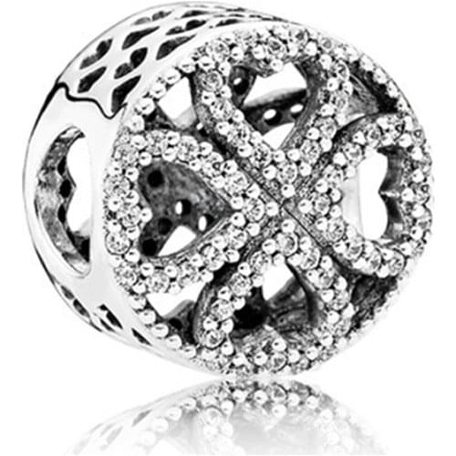 Genuine 925 Sterling Silver Charm Love Heart Petals Violet Flower With Crystal Beads Fit Pan Bracelet & Necklace Jewelry