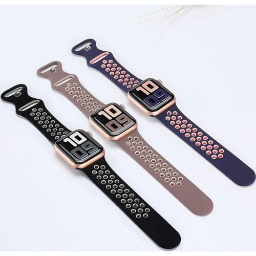 Silicone Strap For Apple Watch band 44mm 40mm 38mm 42mm 44 mm soft Breathable watchband correa bracelet iWatch 3 4 5 6 se band