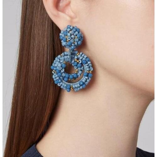 DM Luxury Blue Large Drop Dangle Earrings Bohemian Plexiglass Beaded Crystal Women Trendy Accessories 2020 Spring New Wholesale