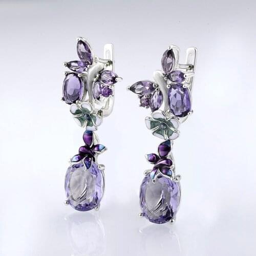 Huitan Romantic Purple Butterfly Earrings Women Vintage Party Elegant Female Accessories Fine Anniversary Gift New Drop Earrings