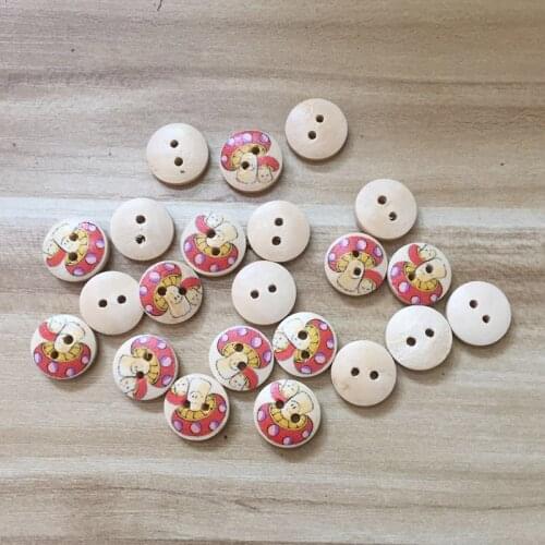 SHINE Wooden Sewing Buttons Scrapbooking Round 2 Holes Mushroom Painting 15mm Dia. 50PCs Costura Botones Decorate Bottoni