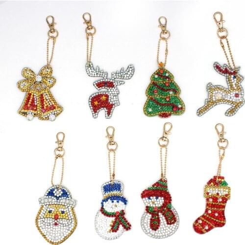 Shirliben Christmas Diy Diamond Painting Keychain Cross Stitch Keyrings On The Bag With Diamonds Santa Claus Deer Snowman YSK17