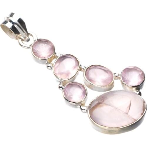 StarGems Natural Rose Quartz Handmade 925 Sterling Silver Pendant 2" D9331