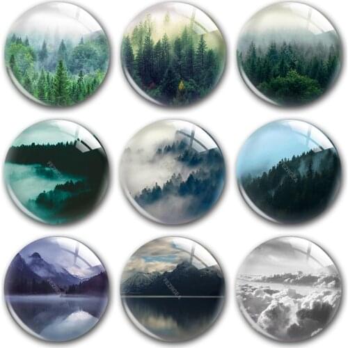 Handmade Jungle Forest Leaf Tree Mountain Round Photo Glass Cabochons Demo Flat Back DIY Jewelry Making Findings Accessory