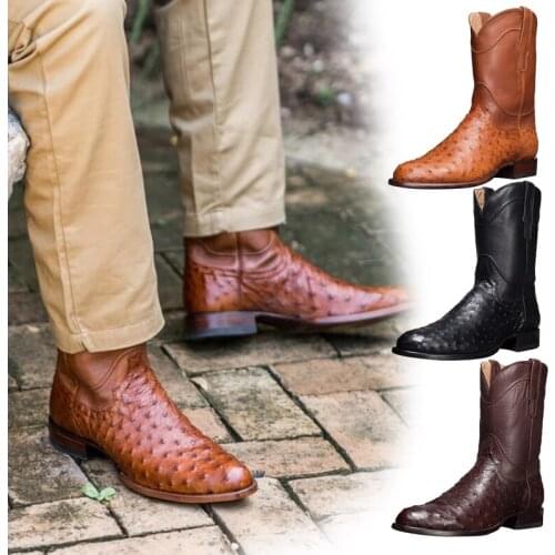 Stylish Platform Boots Mens Laceless Round Head Boots Warm Synthetic Leather for Outdoor Winter JL