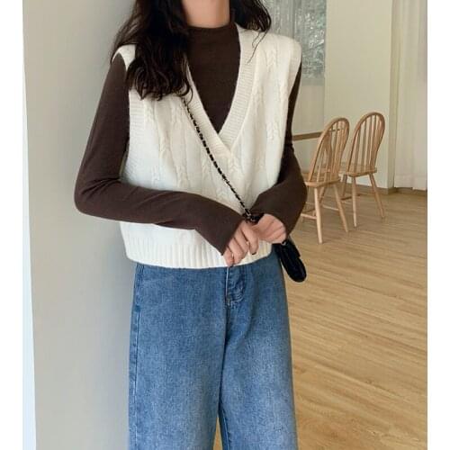 All-Match Z Sweater Vest Bobora 2020 New Korean Top Autumn Winter Sleeveless Short Knitted v-Neck Pullover Vetements Femmes