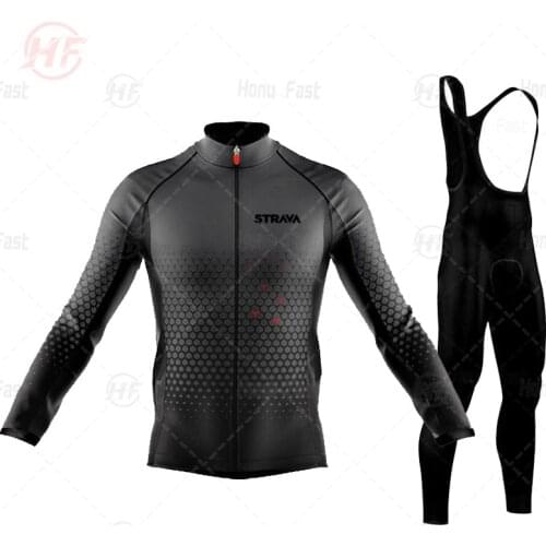 STRAVA Spring 2021 Team Long Sleeve Cycling Jersey Set Ropa Ciclismo Breathable Racing Bike Clothing MTB Bike 19D Gel Pad Summer