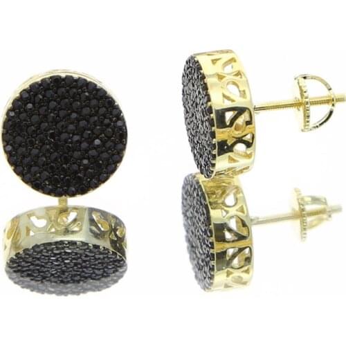 High quality geometric round circle black cubic zirconia screwback stud earring for women vintage fashion Engagement jewelry