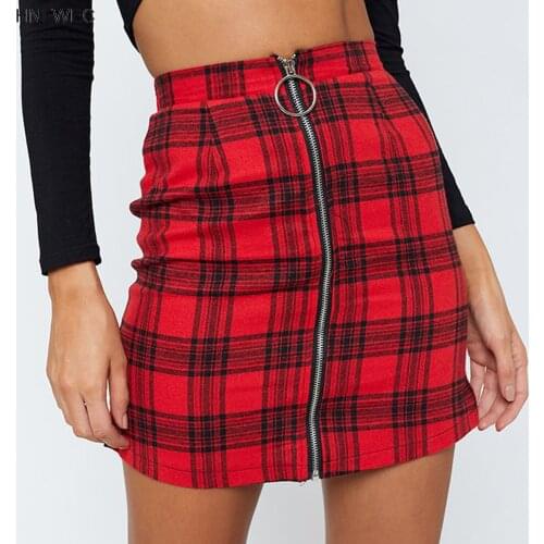 2020 Europe and the United States new fashion sexy high waist zipper skirt stitching plaid slim skirt P025