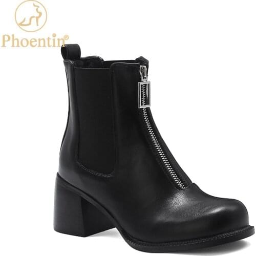 Phoentin Black Chelsea Western Boots Woman Crocodile Pattern Designer Shoes Big Round Toe Womens Winter Footwear 2021 FT1321