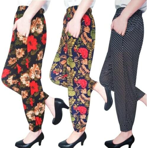 Women clothing women pants ankle-length pants print high elastic trousers elastic waist european summer thin pants women capris