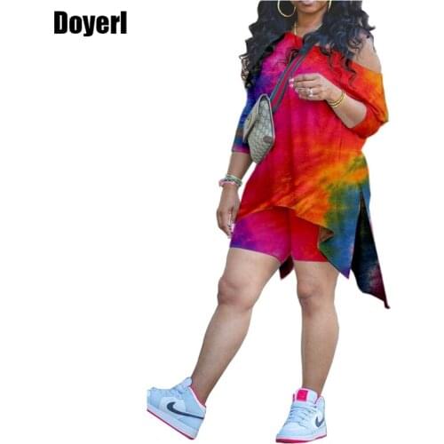 Women Two Piece Outfits Shorts Set Women Streetwear T-shirts Top and Casual Shorts Sets Summer Clothes Tie Dye 2 Piece Set 2021