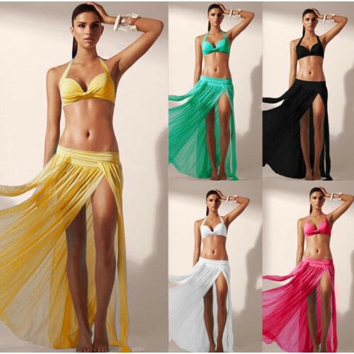 High Waist Bikini Cover Up Womens Beach Sundress Chiffon Wrap Maxi Long Split Open Skirt Summer Bathing Suit Beachwear