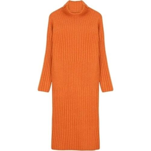 100%hand made wool nylon blend knit women brief turtleneck slim long pullover sweater solid color one&over size