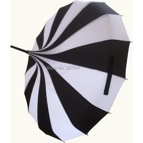 10pcs/lot Pagoda umbrella Victorian Wedding Straight umbrella With Black and White Stripe Colors,Free Shipping