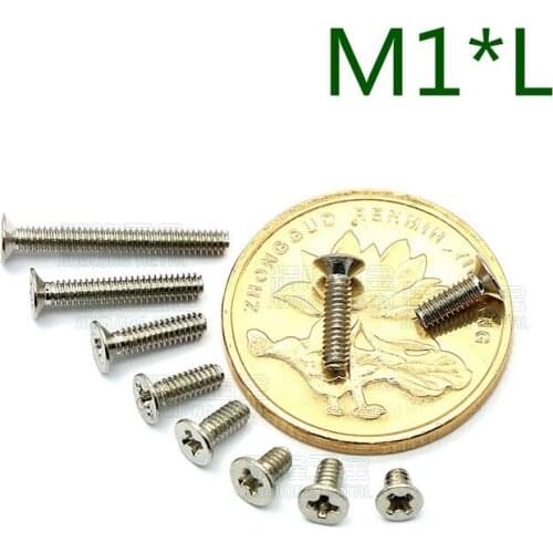 1000pcs/lot M1*2/3/4/5/6/8 Head diameter 1.8mm Countersunk head philips machine screw nickel plated KM1