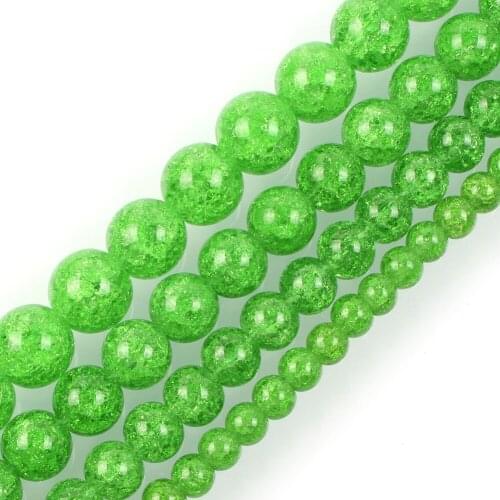 15"Strand Smooth Green Round Cracked Crystal Stone Beads Loose Spacer Beads For Jewelry Making Bracelet Neck 6-12mm