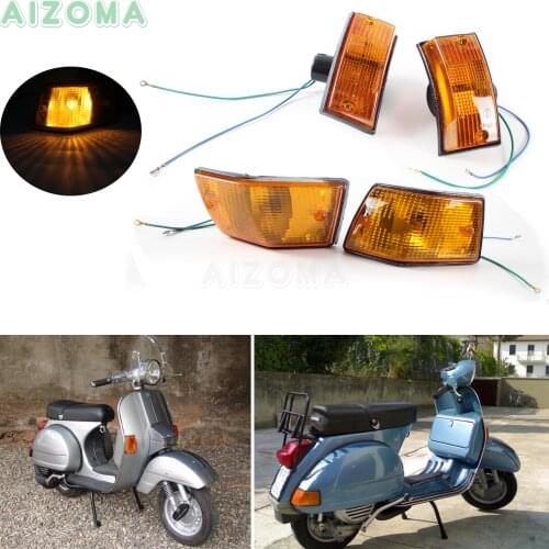 2 Pair Scooter Rear & Front Signal Lights For Vespa P PX VSX VNX and Stella Amber Trun Signal Indicator Flasher Light