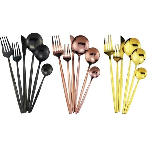 6 PCS Black Cutlery Set Tableware Set Mirror Luxury Silverware Sets 304 Stainless Steel Polish Dinnerware Spoons/Knives/Fork