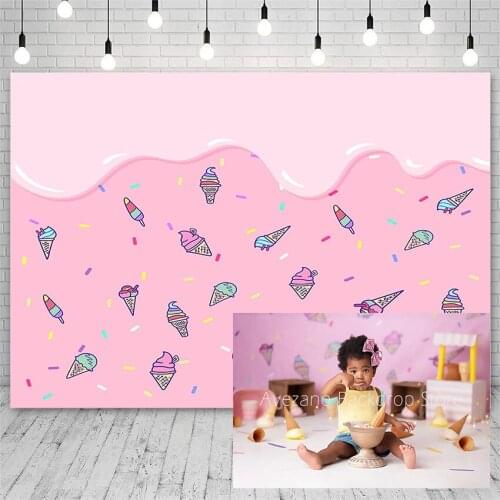 Avezano Backdrops Birthday Party Baby Shower Pink Ice Cream Girl Photography Backgrounds Photo Studio Photozone Photocall Decor