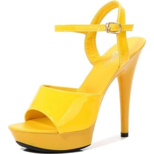 Women Sandals 13CM Thin High Heels Summer Brand Party PU Buckle Strap Open Toed waterproof platform Dress Wedding Women Shoes