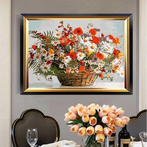 Digital Oil Painting Daisy Flower Basket Painting Paint Acrylic Handmade Adult Children Gift Wall Decoration by Digital Art