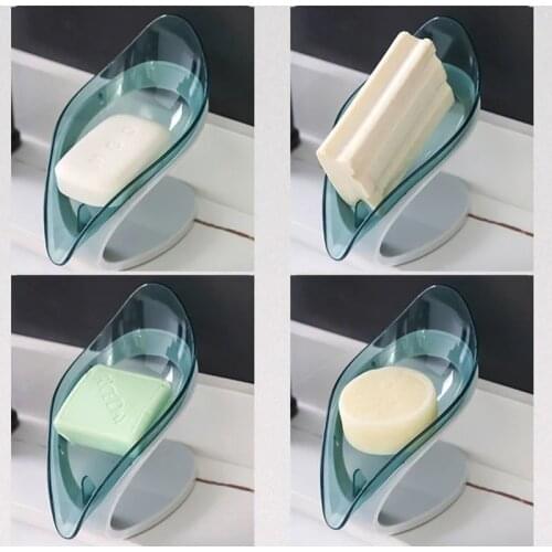 Bathroom Soap Holder Leaf Shape Soap Box Kitchen Dish Storage Box Non-slip Drain Soap Storage Case Container