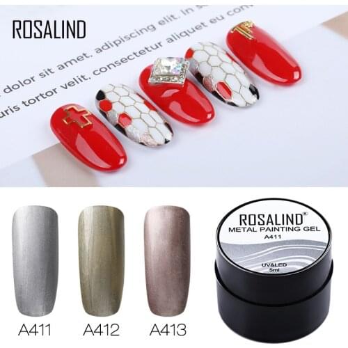 ROSALIND Gel Nail Polish Nail Art Base For Manicure 5ml 3 Metallic Colors Set Metal Painting Hybrid Varnishes Soak off UV Gellak