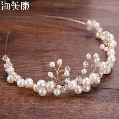 Haimeikang White Pearl Crystal Crowns Bride Tiara Cosplay Props Elegance Ladies Wedding Crown Taking Pictures Hair Accessories