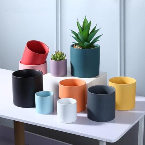 Nordic Industrial Style Mo Landi Color Ceramic Flowerpot Succulent Planter Green Plants Cylindrical Shape Flower Pot with Hole