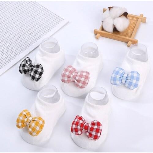 2PCS Cotton Baby Girl Socks Set Newborn Girls Cute Socks +Bowknot Headheand Anti Slip Floor Socks Autumn