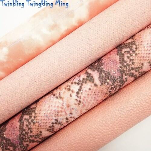Peach Snake Glitter Leather, Cloudy Synthetic Leather, Litchi Faux Fabric For Bow A4 21x29CM Twinkling Ming KM044