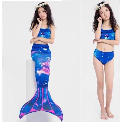 3pcs/Children Mermaid Tails For Swimming The Little Mermaid Girls Swimsuit Party Cosplay Costumes Can Installed Swimming Fins