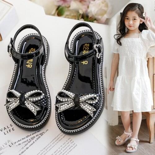 Little Girl Summer Shoes For ChildrenS Fashion Pearl Bow Princess Flat Sandal 2021 Girls' Beach Shoe Kid School Shoe 3-12 Year